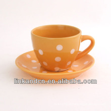 KC-03011dots taza de café con platillo, naranja simple taza